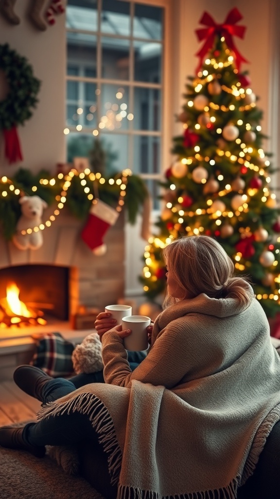 Romantic Christmas Quotes Couple by the fireplace enjoying a romantic Christmas together.